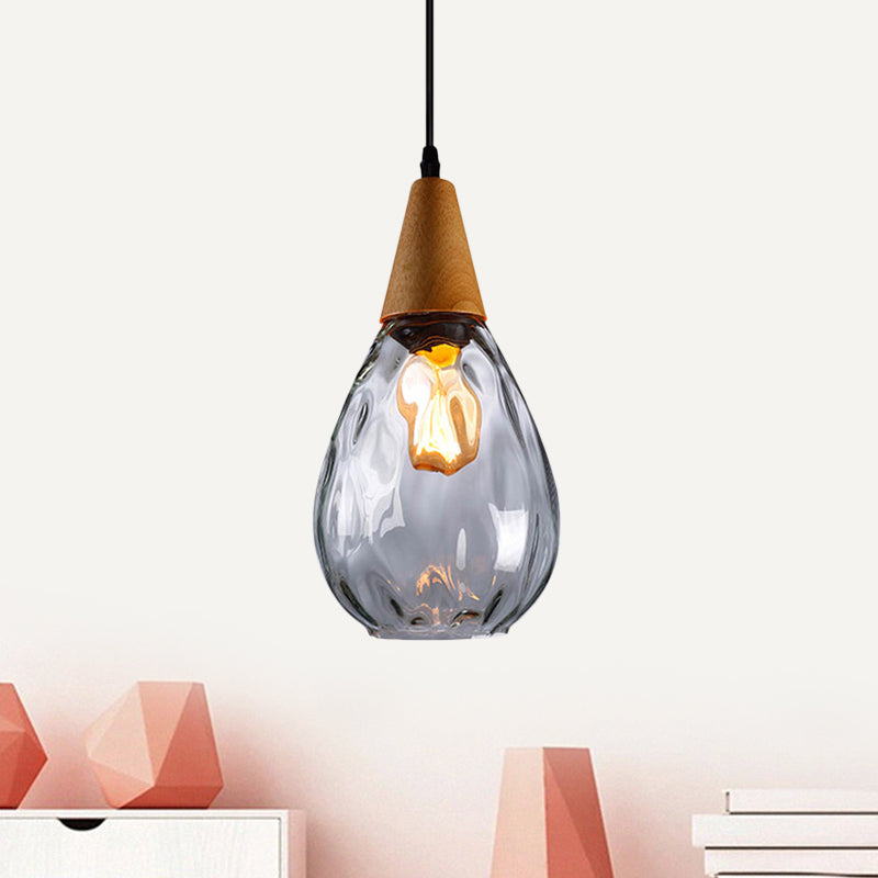 6"/8" Wide Teardrop Pendant Lamp Modernist Style Amber/Clear Dimpled Glass 1 Light Indoor Hanging Light Fixture Clearhalo 'Ceiling Lights' 'Glass shade' 'Glass' 'Modern Pendants' 'Modern' 'Pendant Lights' 'Pendants' Lighting' 599720