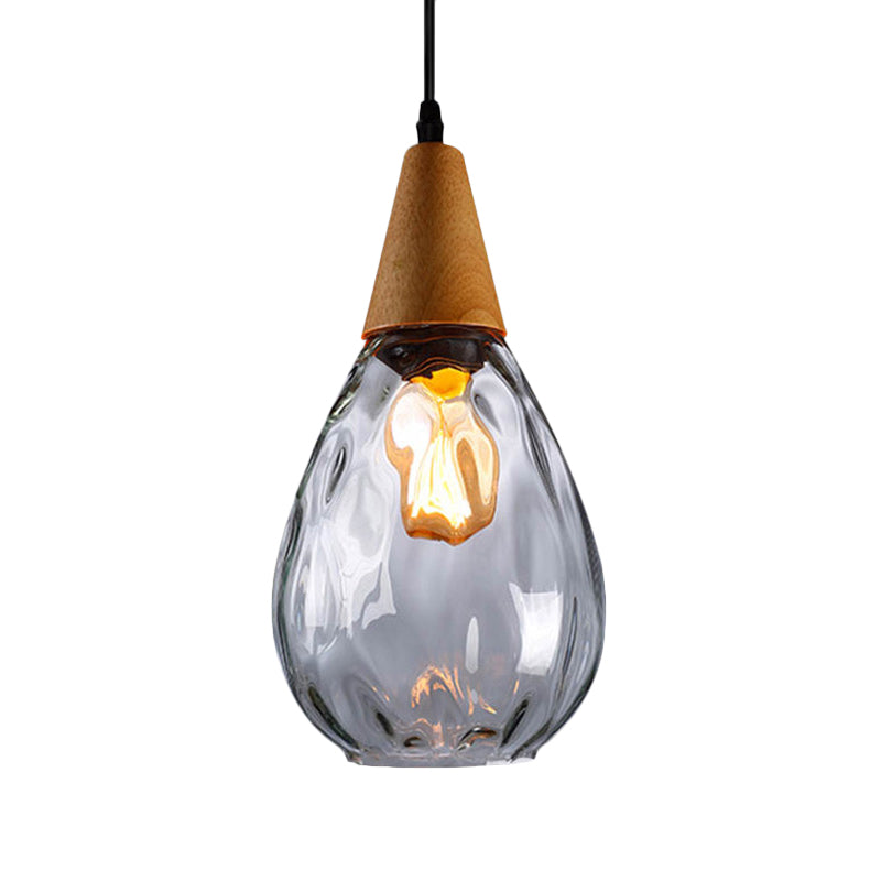 6"/8" Wide Teardrop Pendant Lamp Modernist Style Amber/Clear Dimpled Glass 1 Light Indoor Hanging Light Fixture Clearhalo 'Ceiling Lights' 'Glass shade' 'Glass' 'Modern Pendants' 'Modern' 'Pendant Lights' 'Pendants' Lighting' 599722