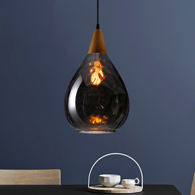 6"/8" Wide Teardrop Pendant Lamp Modernist Style Amber/Clear Dimpled Glass 1 Light Indoor Hanging Light Fixture Smoke Gray 8" Clearhalo 'Ceiling Lights' 'Glass shade' 'Glass' 'Modern Pendants' 'Modern' 'Pendant Lights' 'Pendants' Lighting' 599723