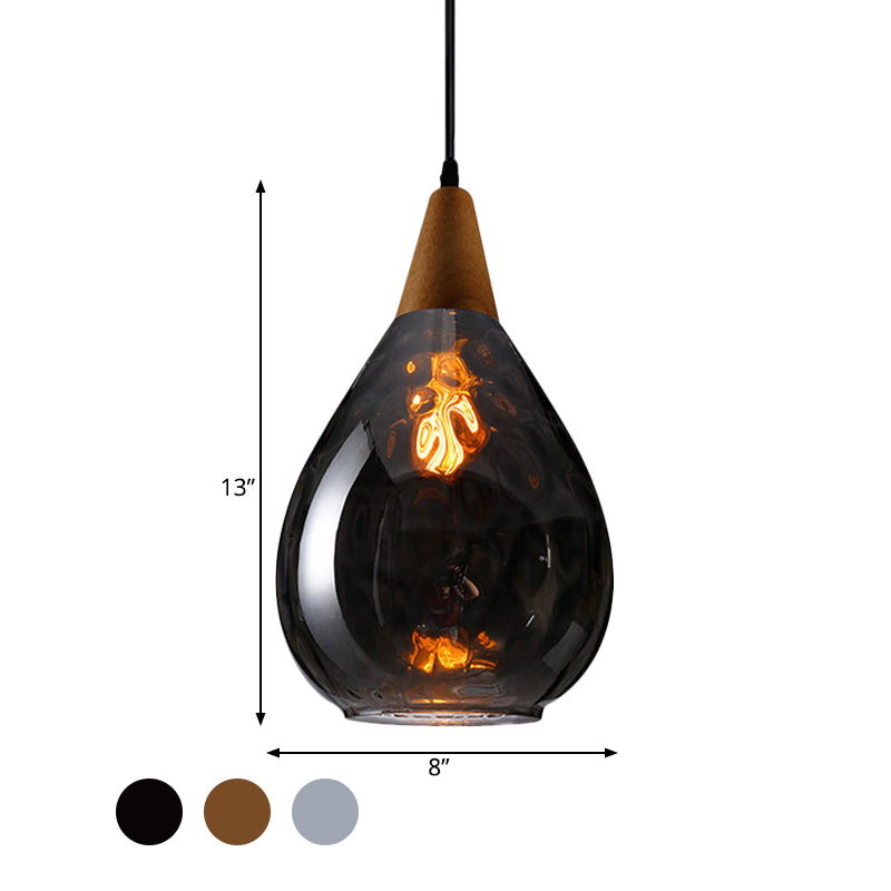 6"/8" Wide Teardrop Pendant Lamp Modernist Style Amber/Clear Dimpled Glass 1 Light Indoor Hanging Light Fixture Clearhalo 'Ceiling Lights' 'Glass shade' 'Glass' 'Modern Pendants' 'Modern' 'Pendant Lights' 'Pendants' Lighting' 599727