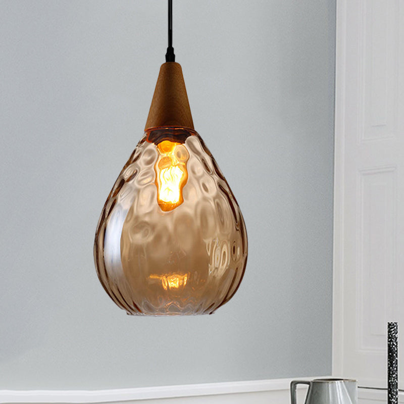 6"/8" Wide Teardrop Pendant Lamp Modernist Style Amber/Clear Dimpled Glass 1 Light Indoor Hanging Light Fixture Amber 8" Clearhalo 'Ceiling Lights' 'Glass shade' 'Glass' 'Modern Pendants' 'Modern' 'Pendant Lights' 'Pendants' Lighting' 599728