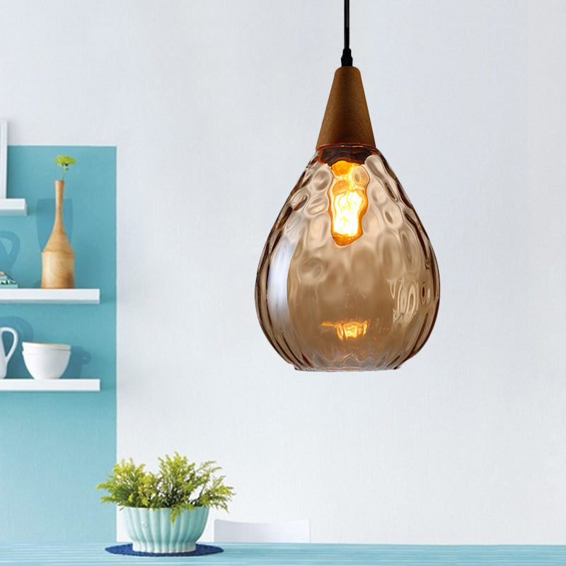 6"/8" Wide Teardrop Pendant Lamp Modernist Style Amber/Clear Dimpled Glass 1 Light Indoor Hanging Light Fixture Clearhalo 'Ceiling Lights' 'Glass shade' 'Glass' 'Modern Pendants' 'Modern' 'Pendant Lights' 'Pendants' Lighting' 599729