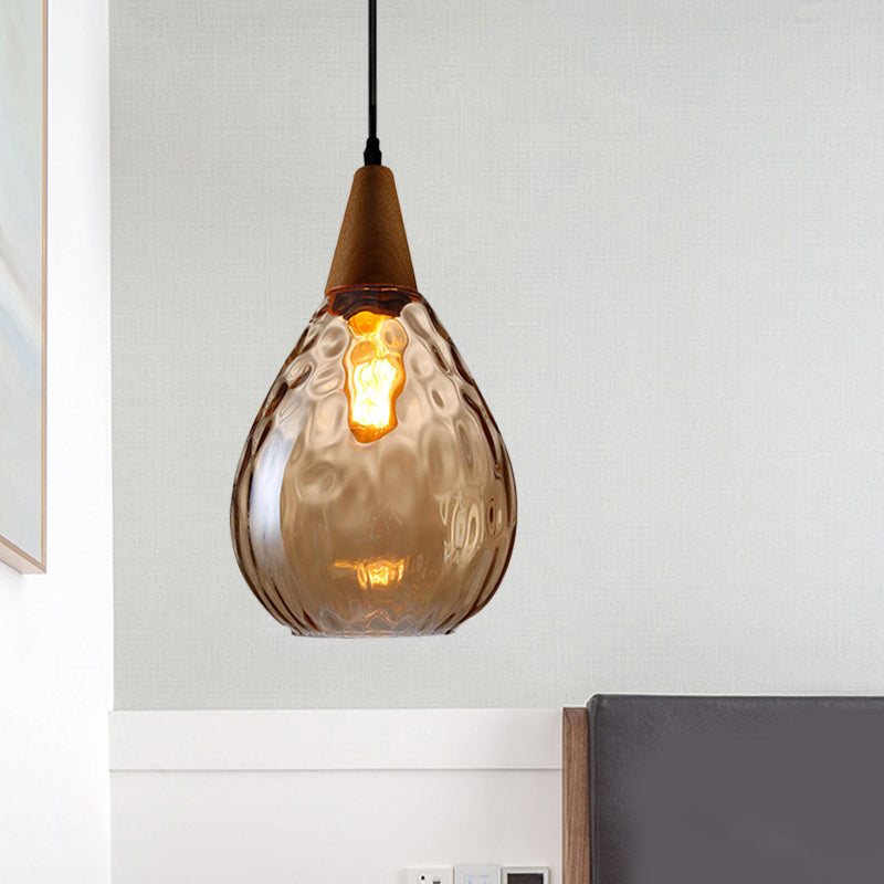 6"/8" Wide Teardrop Pendant Lamp Modernist Style Amber/Clear Dimpled Glass 1 Light Indoor Hanging Light Fixture Clearhalo 'Ceiling Lights' 'Glass shade' 'Glass' 'Modern Pendants' 'Modern' 'Pendant Lights' 'Pendants' Lighting' 599730