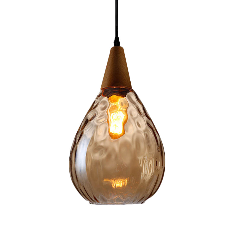 6"/8" Wide Teardrop Pendant Lamp Modernist Style Amber/Clear Dimpled Glass 1 Light Indoor Hanging Light Fixture Clearhalo 'Ceiling Lights' 'Glass shade' 'Glass' 'Modern Pendants' 'Modern' 'Pendant Lights' 'Pendants' Lighting' 599731