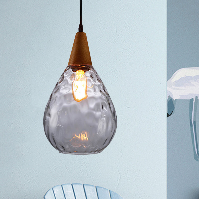 6"/8" Wide Teardrop Pendant Lamp Modernist Style Amber/Clear Dimpled Glass 1 Light Indoor Hanging Light Fixture Clear 8" Clearhalo 'Ceiling Lights' 'Glass shade' 'Glass' 'Modern Pendants' 'Modern' 'Pendant Lights' 'Pendants' Lighting' 599732