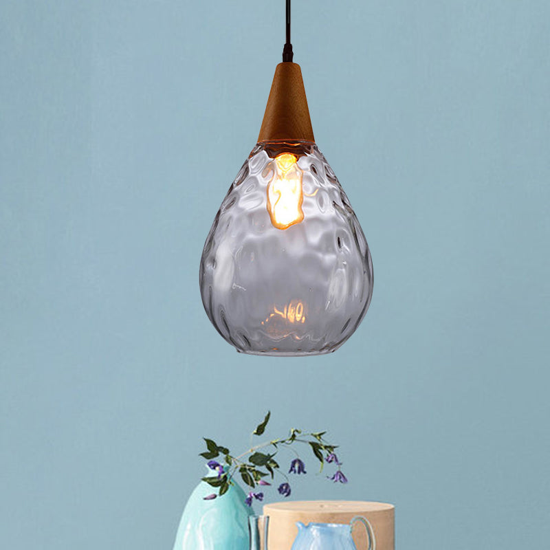 6"/8" Wide Teardrop Pendant Lamp Modernist Style Amber/Clear Dimpled Glass 1 Light Indoor Hanging Light Fixture Clearhalo 'Ceiling Lights' 'Glass shade' 'Glass' 'Modern Pendants' 'Modern' 'Pendant Lights' 'Pendants' Lighting' 599733