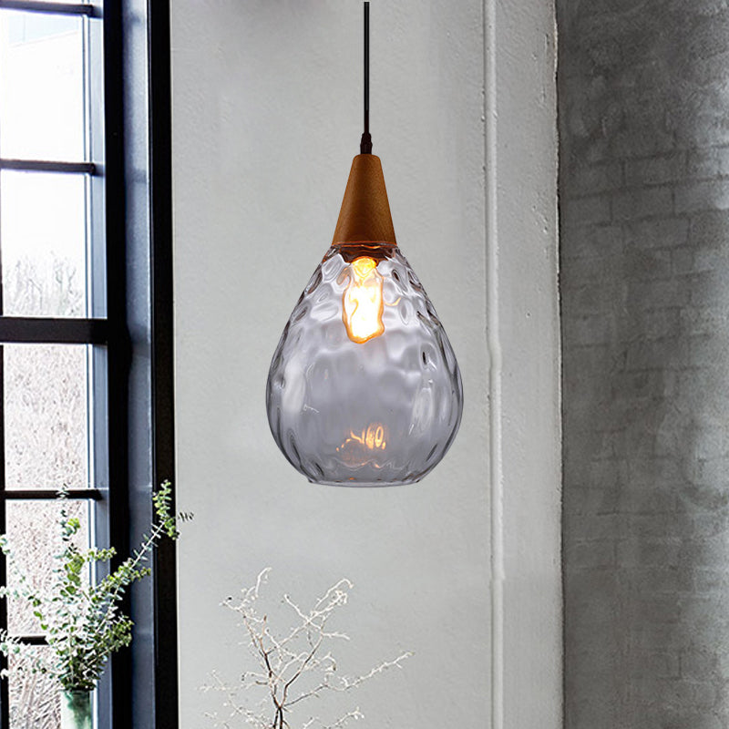 6"/8" Wide Teardrop Pendant Lamp Modernist Style Amber/Clear Dimpled Glass 1 Light Indoor Hanging Light Fixture Clearhalo 'Ceiling Lights' 'Glass shade' 'Glass' 'Modern Pendants' 'Modern' 'Pendant Lights' 'Pendants' Lighting' 599734