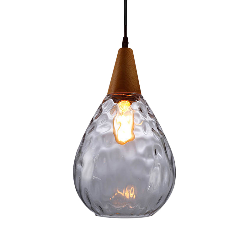 6"/8" Wide Teardrop Pendant Lamp Modernist Style Amber/Clear Dimpled Glass 1 Light Indoor Hanging Light Fixture Clearhalo 'Ceiling Lights' 'Glass shade' 'Glass' 'Modern Pendants' 'Modern' 'Pendant Lights' 'Pendants' Lighting' 599735