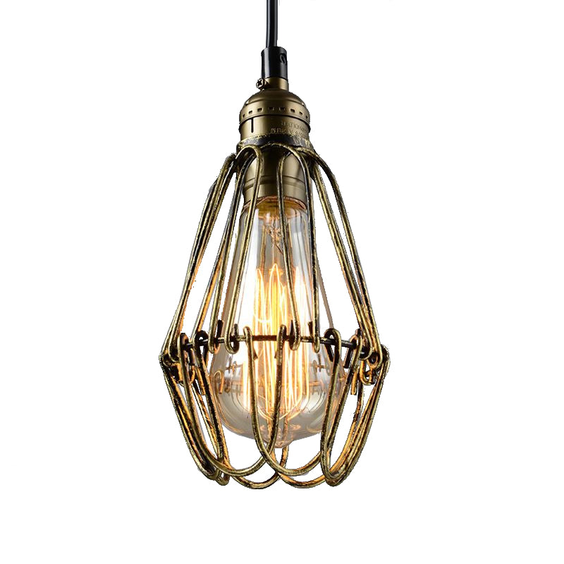 Rustic Style Diamond Cage Hanging Light 1 Head Wrought Iron Pendant Lighting in Black/Brass for Restaurant Clearhalo 'Ceiling Lights' 'Modern Pendants' 'Modern' 'Pendant Lights' 'Pendants' Lighting' 599813