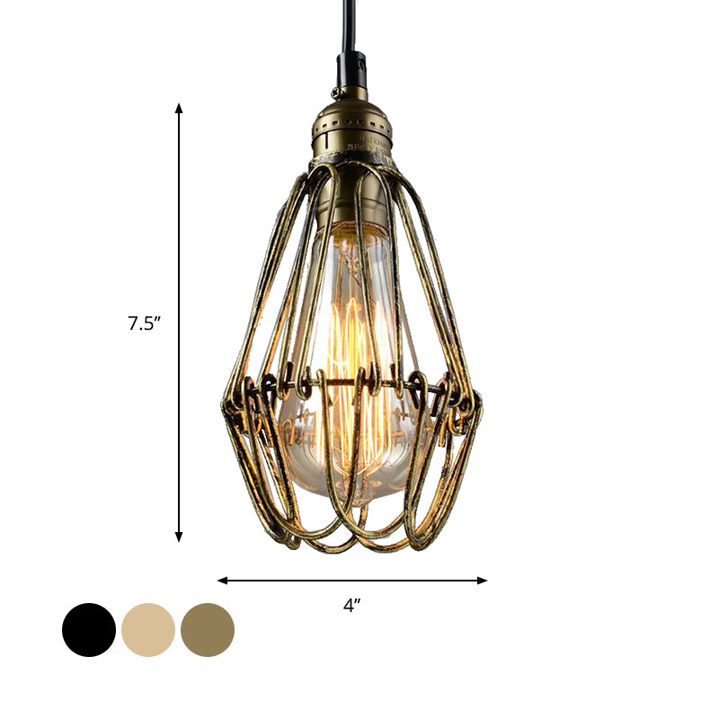 Rustic Style Diamond Cage Hanging Light 1 Head Wrought Iron Pendant Lighting in Black/Brass for Restaurant Clearhalo 'Ceiling Lights' 'Modern Pendants' 'Modern' 'Pendant Lights' 'Pendants' Lighting' 599814