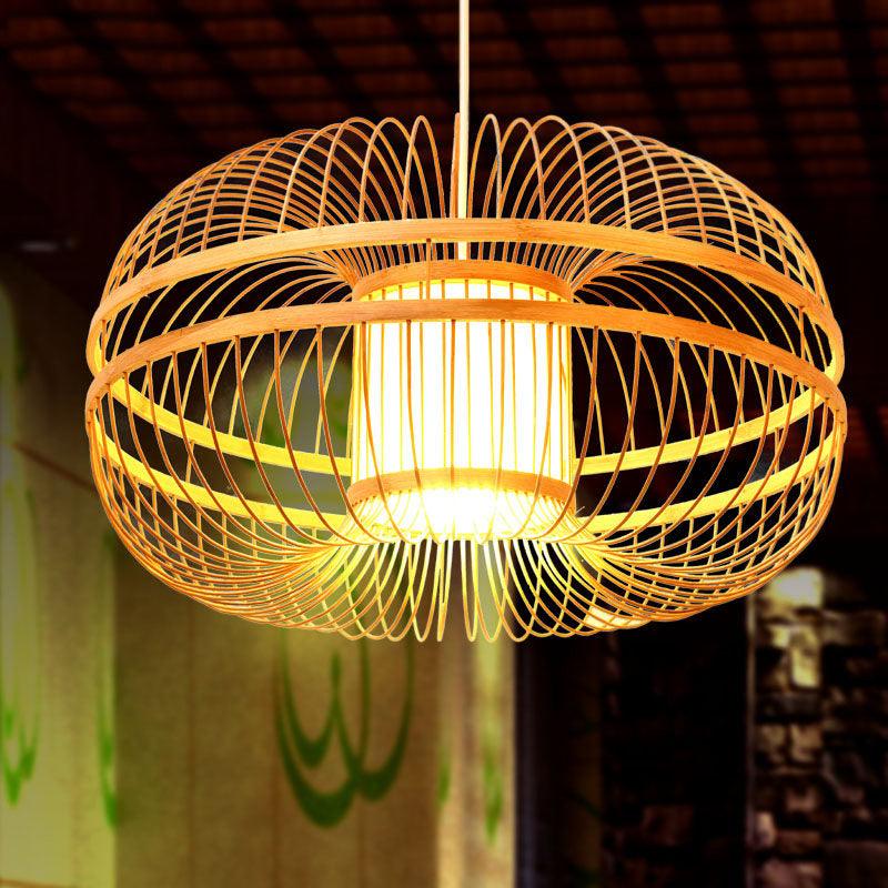 Bamboo Lantern Shade Suspension Lamp Modern Single Light Ceiling Pendant in Wood Clearhalo 'Ceiling Lights' 'Pendant Lights' 'Pendants' Lighting' 599823