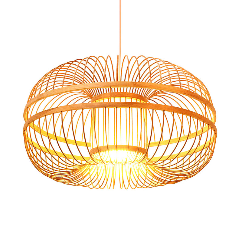 Bamboo Lantern Shade Suspension Lamp Modern Single Light Ceiling Pendant in Wood Clearhalo 'Ceiling Lights' 'Pendant Lights' 'Pendants' Lighting' 599825