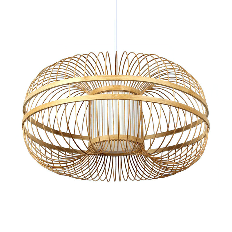 Bamboo Lantern Shade Suspension Lamp Modern Single Light Ceiling Pendant in Wood Clearhalo 'Ceiling Lights' 'Pendant Lights' 'Pendants' Lighting' 599826