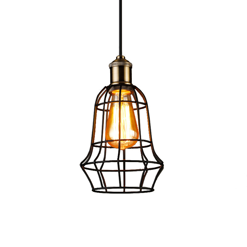 1 Head Vase Cage Shade Ceiling Light Fixture Antique Style Black Finish Metallic Pendant Lamp for Bar, 6"/7.5" Width Clearhalo 'Ceiling Lights' 'Modern Pendants' 'Modern' 'Pendant Lights' 'Pendants' Lighting' 599838