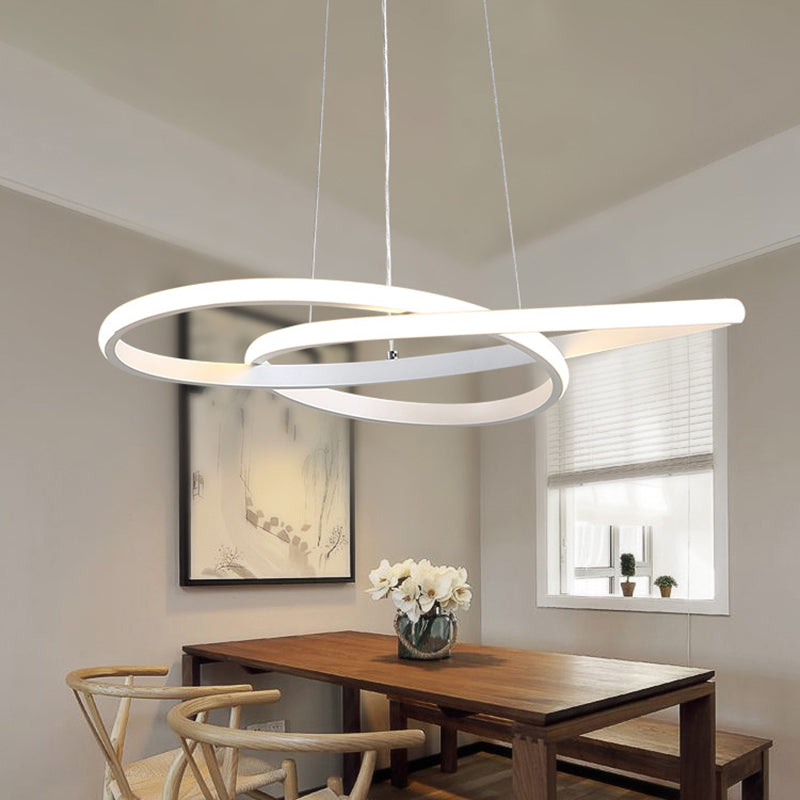 LED Dining Room Pendant Ceiling Light with Seamless Curved Acrylic Shade White Chandelier in White/Warm Light Clearhalo 'Ceiling Lights' 'Chandeliers' 'Modern Chandeliers' 'Modern' Lighting' 599851