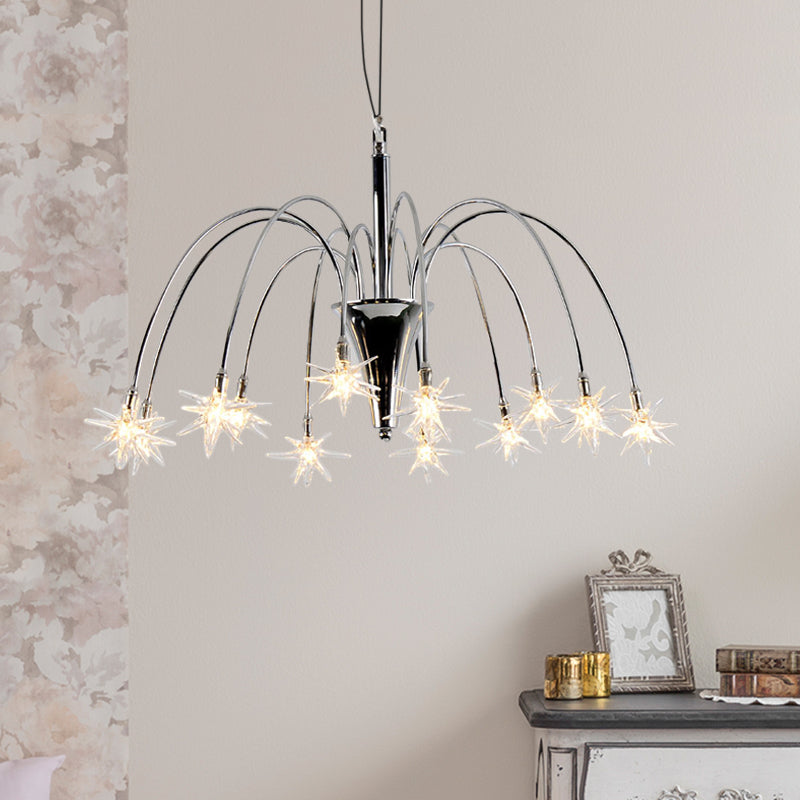 Star Shaped Chandelier Lighting Modern Style Clear Crystal 12/18 Lights Silver Finish Pendant Light Clearhalo 'Ceiling Lights' 'Chandeliers' 'Modern Chandeliers' 'Modern' Lighting' 599888