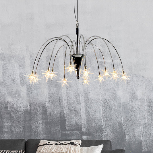 Star Shaped Chandelier Lighting Modern Style Clear Crystal 12/18 Lights Silver Finish Pendant Light Clearhalo 'Ceiling Lights' 'Chandeliers' 'Modern Chandeliers' 'Modern' Lighting' 599889