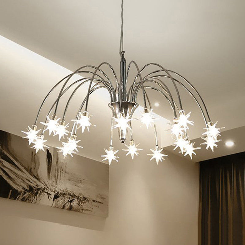 Star Shaped Chandelier Lighting Modern Style Clear Crystal 12/18 Lights Silver Finish Pendant Light Clearhalo 'Ceiling Lights' 'Chandeliers' 'Modern Chandeliers' 'Modern' Lighting' 599893