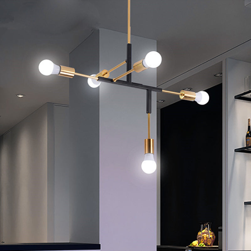 5 Arms Hanging Light Post Modern Metal Bare Bulbs Black/Gold Chandelier Pendant Light Clearhalo 'Ceiling Lights' 'Chandeliers' 'Modern Chandeliers' 'Modern' Lighting' 599904