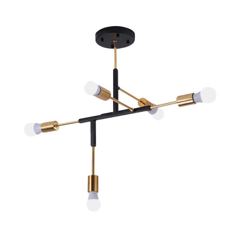 5 Arms Hanging Light Post Modern Metal Bare Bulbs Black/Gold Chandelier Pendant Light Clearhalo 'Ceiling Lights' 'Chandeliers' 'Modern Chandeliers' 'Modern' Lighting' 599905