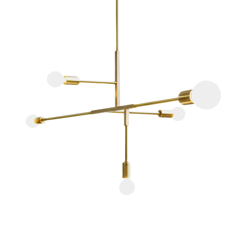 5 Arms Hanging Light Post Modern Metal Bare Bulbs Black/Gold Chandelier Pendant Light Clearhalo 'Ceiling Lights' 'Chandeliers' 'Modern Chandeliers' 'Modern' Lighting' 599910