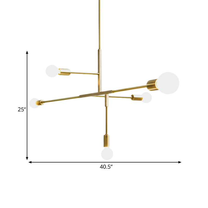 5 Arms Hanging Light Post Modern Metal Bare Bulbs Black/Gold Chandelier Pendant Light Clearhalo 'Ceiling Lights' 'Chandeliers' 'Modern Chandeliers' 'Modern' Lighting' 599911