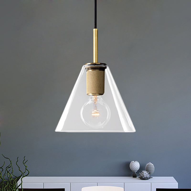 Black/Brass/Chrome Triangle/Round Pendant Lamp Post Modernist 1 Light Clear Glass Ceiling Light Fixture Brass Triangle Clearhalo 'Ceiling Lights' 'Glass shade' 'Glass' 'Modern Pendants' 'Modern' 'Pendant Lights' 'Pendants' Lighting' 599930