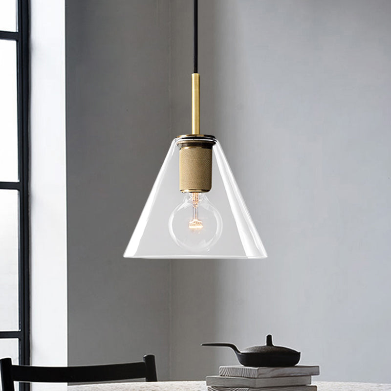 Black/Brass/Chrome Triangle/Round Pendant Lamp Post Modernist 1 Light Clear Glass Ceiling Light Fixture Clearhalo 'Ceiling Lights' 'Glass shade' 'Glass' 'Modern Pendants' 'Modern' 'Pendant Lights' 'Pendants' Lighting' 599931