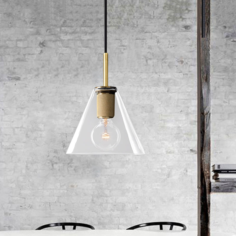 Black/Brass/Chrome Triangle/Round Pendant Lamp Post Modernist 1 Light Clear Glass Ceiling Light Fixture Clearhalo 'Ceiling Lights' 'Glass shade' 'Glass' 'Modern Pendants' 'Modern' 'Pendant Lights' 'Pendants' Lighting' 599932