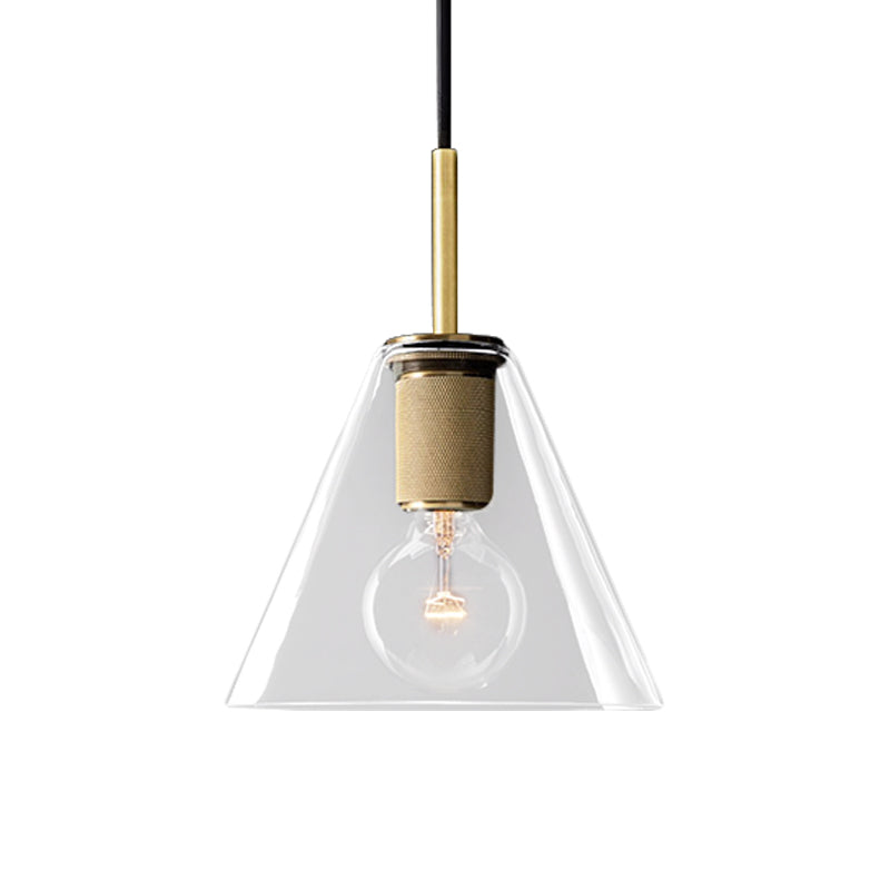 Black/Brass/Chrome Triangle/Round Pendant Lamp Post Modernist 1 Light Clear Glass Ceiling Light Fixture Clearhalo 'Ceiling Lights' 'Glass shade' 'Glass' 'Modern Pendants' 'Modern' 'Pendant Lights' 'Pendants' Lighting' 599933