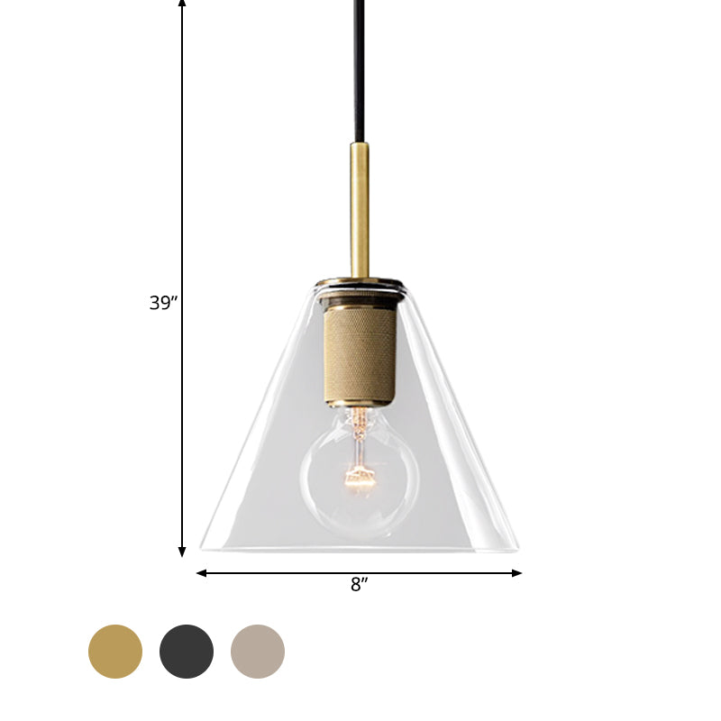 Black/Brass/Chrome Triangle/Round Pendant Lamp Post Modernist 1 Light Clear Glass Ceiling Light Fixture Clearhalo 'Ceiling Lights' 'Glass shade' 'Glass' 'Modern Pendants' 'Modern' 'Pendant Lights' 'Pendants' Lighting' 599934