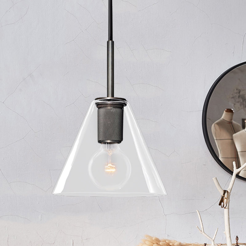 Black/Brass/Chrome Triangle/Round Pendant Lamp Post Modernist 1 Light Clear Glass Ceiling Light Fixture Black Triangle Clearhalo 'Ceiling Lights' 'Glass shade' 'Glass' 'Modern Pendants' 'Modern' 'Pendant Lights' 'Pendants' Lighting' 599935