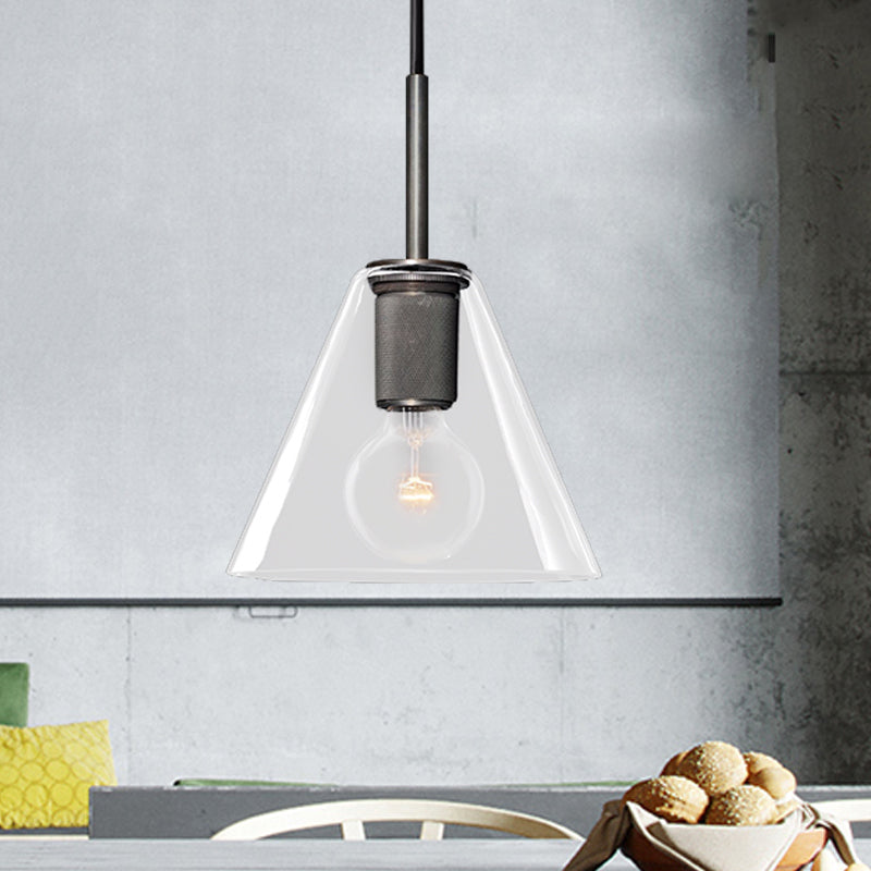 Black/Brass/Chrome Triangle/Round Pendant Lamp Post Modernist 1 Light Clear Glass Ceiling Light Fixture Clearhalo 'Ceiling Lights' 'Glass shade' 'Glass' 'Modern Pendants' 'Modern' 'Pendant Lights' 'Pendants' Lighting' 599936