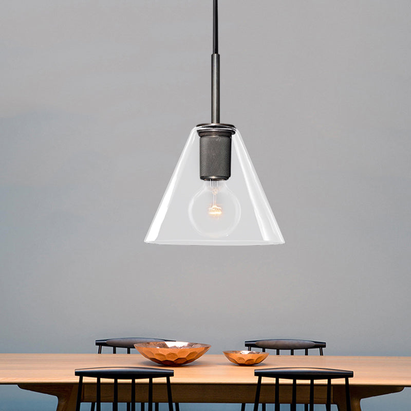 Black/Brass/Chrome Triangle/Round Pendant Lamp Post Modernist 1 Light Clear Glass Ceiling Light Fixture Clearhalo 'Ceiling Lights' 'Glass shade' 'Glass' 'Modern Pendants' 'Modern' 'Pendant Lights' 'Pendants' Lighting' 599937