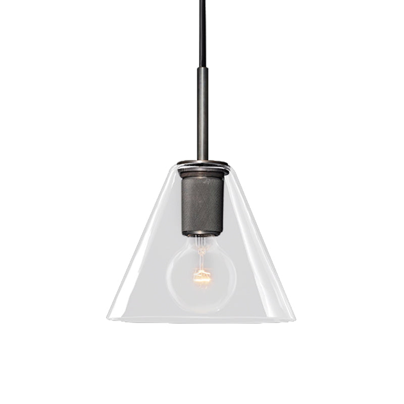 Black/Brass/Chrome Triangle/Round Pendant Lamp Post Modernist 1 Light Clear Glass Ceiling Light Fixture Clearhalo 'Ceiling Lights' 'Glass shade' 'Glass' 'Modern Pendants' 'Modern' 'Pendant Lights' 'Pendants' Lighting' 599938