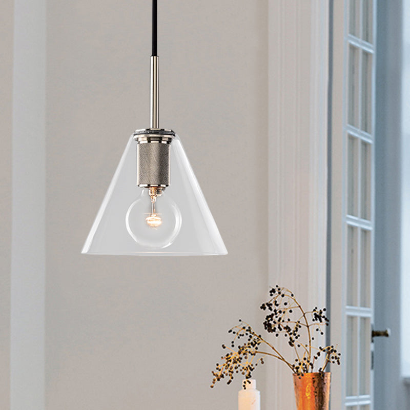 Black/Brass/Chrome Triangle/Round Pendant Lamp Post Modernist 1 Light Clear Glass Ceiling Light Fixture Chrome Triangle Clearhalo 'Ceiling Lights' 'Glass shade' 'Glass' 'Modern Pendants' 'Modern' 'Pendant Lights' 'Pendants' Lighting' 599939