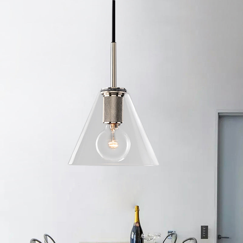 Black/Brass/Chrome Triangle/Round Pendant Lamp Post Modernist 1 Light Clear Glass Ceiling Light Fixture Clearhalo 'Ceiling Lights' 'Glass shade' 'Glass' 'Modern Pendants' 'Modern' 'Pendant Lights' 'Pendants' Lighting' 599940