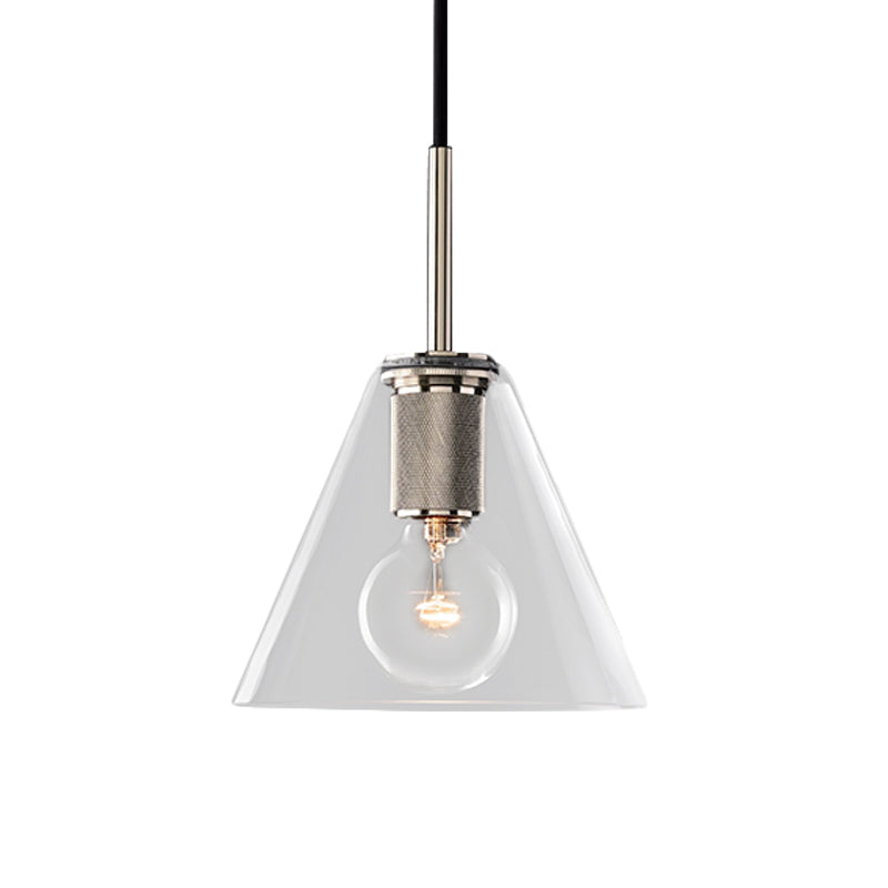 Black/Brass/Chrome Triangle/Round Pendant Lamp Post Modernist 1 Light Clear Glass Ceiling Light Fixture Clearhalo 'Ceiling Lights' 'Glass shade' 'Glass' 'Modern Pendants' 'Modern' 'Pendant Lights' 'Pendants' Lighting' 599942