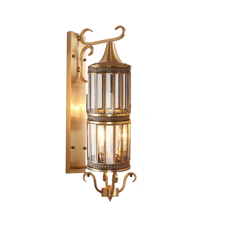 3 Lights Cylindrical Wall Sconce Minimalist Polished Brass/Antique Brass Clear/Frosted Glass Wall Light for Porch Brass B Clearhalo 'Wall Lamps & Sconces' 'Wall Lights' Lighting' 5_ce4979bb-f0b9-4071-ad0f-f39de6be84b7