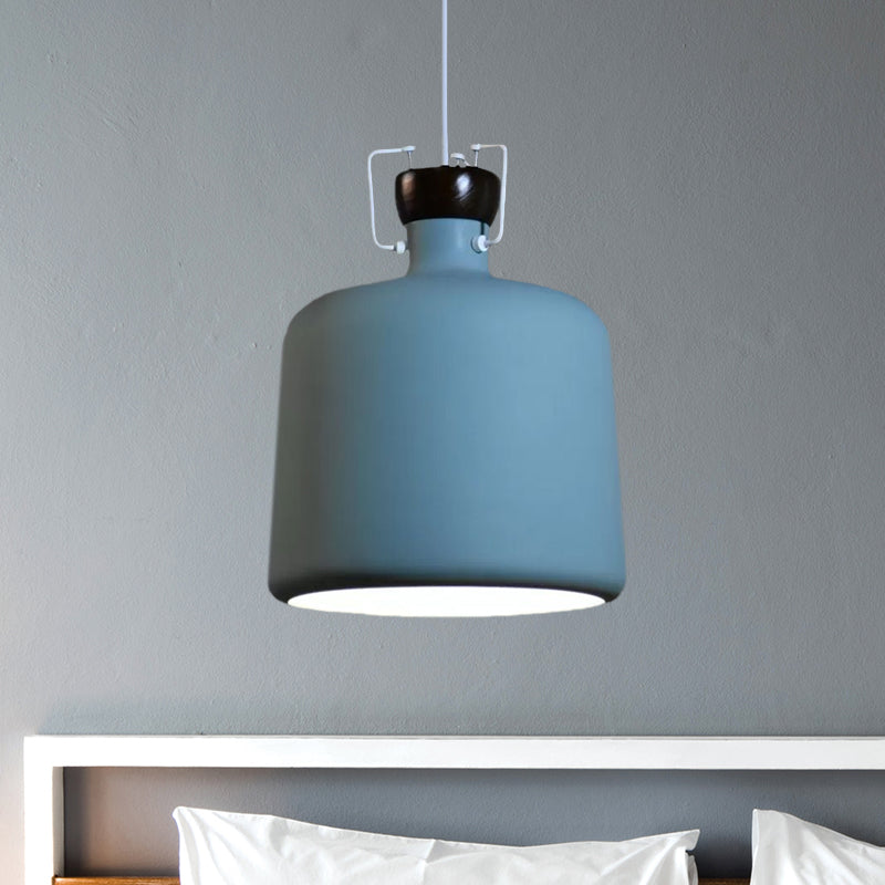 Cylinder Shade Metal Hanging Light Fixture Modernism 1 Bulb Living Room Pendant Ceiling Lamp with Adjustable Cord in White/Black Blue Clearhalo 'Ceiling Lights' 'Modern Pendants' 'Modern' 'Pendant Lights' 'Pendants' Lighting' 600055