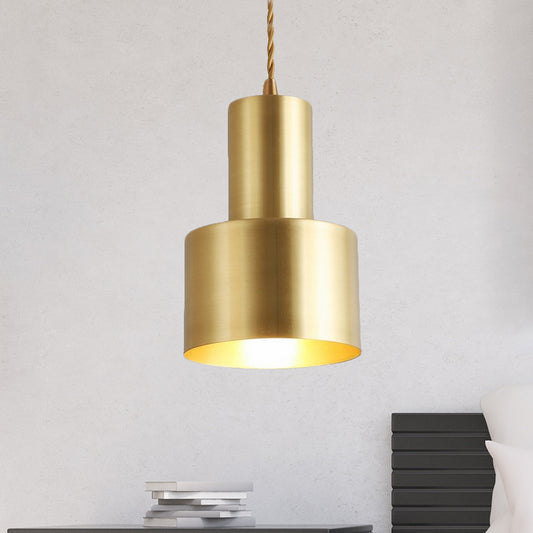 Blue/Black/Gold Cylindrical Shade Pendant Lamp Retro Style Metal 1 Head Bedroom Ceiling Pendant with Hanging Cord Gold Clearhalo 'Ceiling Lights' 'Modern Pendants' 'Modern' 'Pendant Lights' 'Pendants' Lighting' 600092