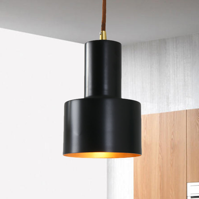 Blue/Black/Gold Cylindrical Shade Pendant Lamp Retro Style Metal 1 Head Bedroom Ceiling Pendant with Hanging Cord Black Clearhalo 'Ceiling Lights' 'Modern Pendants' 'Modern' 'Pendant Lights' 'Pendants' Lighting' 600097