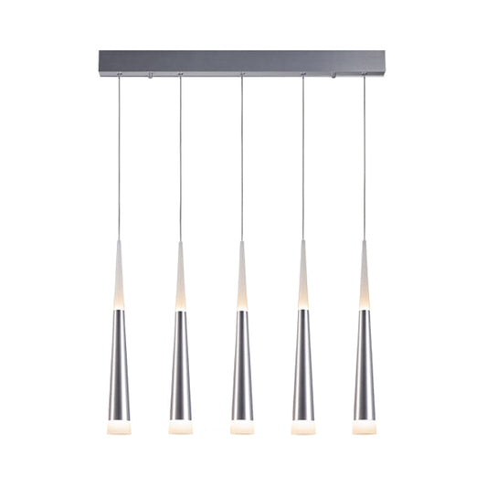 Tapered Hanging Lamp Modern Metal 5/6 Heads Silver Hanging Pendant Light for Dining Room in Warm/White/Neutral Clearhalo 'Ceiling Lights' 'Modern Pendants' 'Modern' 'Pendant Lights' 'Pendants' Lighting' 600127