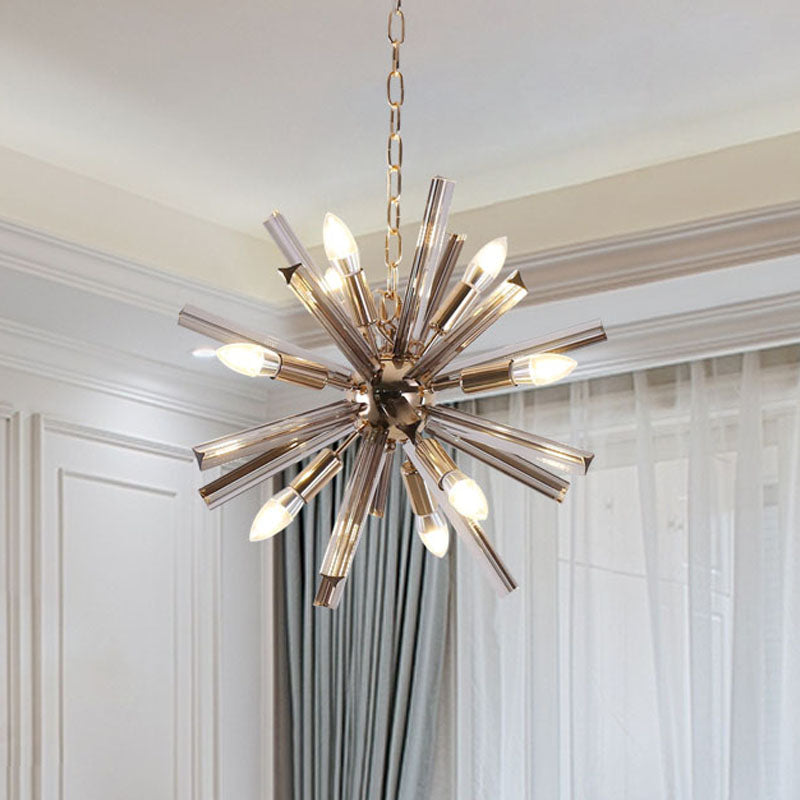 Modernism Starburst Chandelier Pendant Light Crystal 9/16 Lights Hanging Ceiling Light in Grey 9 Grey Clearhalo 'Ceiling Lights' 'Chandeliers' 'Modern Chandeliers' 'Modern' Lighting' 600134