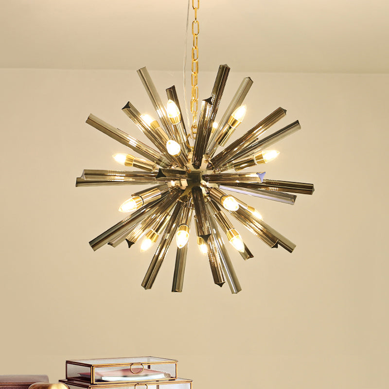 Modernism Starburst Chandelier Pendant Light Crystal 9/16 Lights Hanging Ceiling Light in Grey 16 Grey Clearhalo 'Ceiling Lights' 'Chandeliers' 'Modern Chandeliers' 'Modern' Lighting' 600139