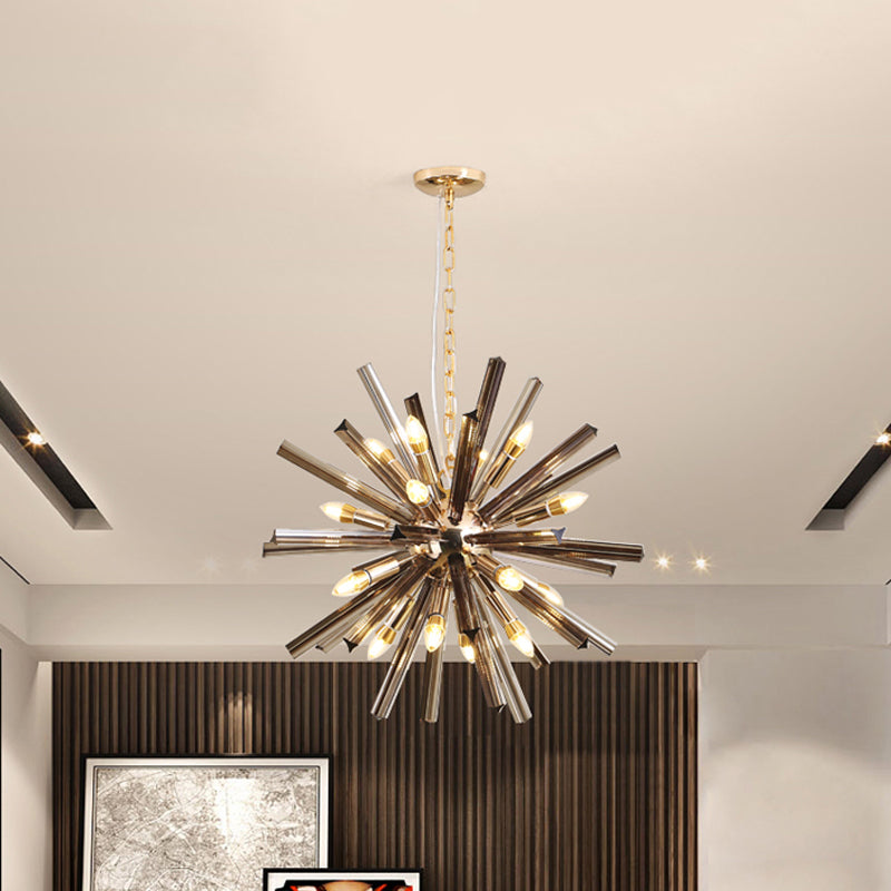 Modernism Starburst Chandelier Pendant Light Crystal 9/16 Lights Hanging Ceiling Light in Grey Clearhalo 'Ceiling Lights' 'Chandeliers' 'Modern Chandeliers' 'Modern' Lighting' 600140