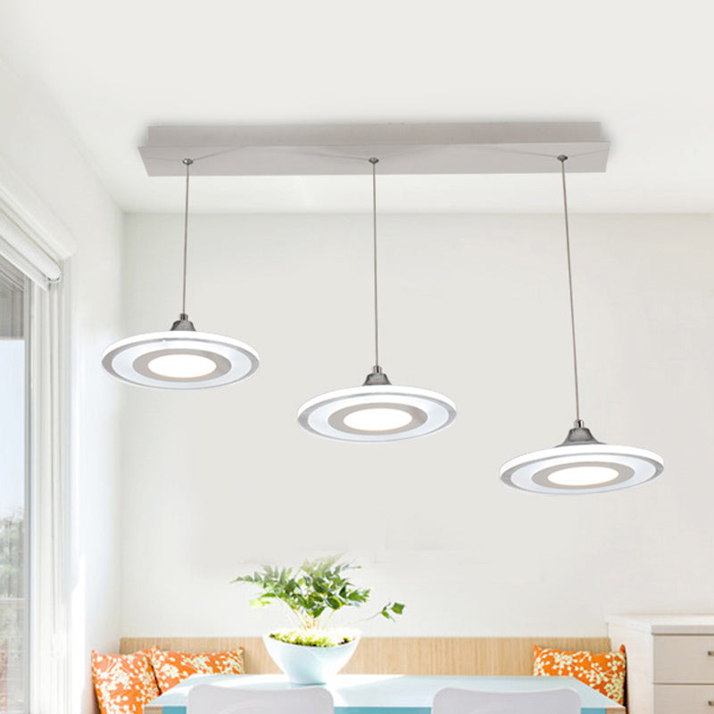 Circle Dining Room Island Ceiling Pendant Acrylic 2/3-Head LED Minimalist Hanging Lamp Kit in Warm/White Light 3 White Clearhalo 'Ceiling Lights' 'Modern Pendants' 'Modern' 'Pendant Lights' 'Pendants' Lighting' 600144