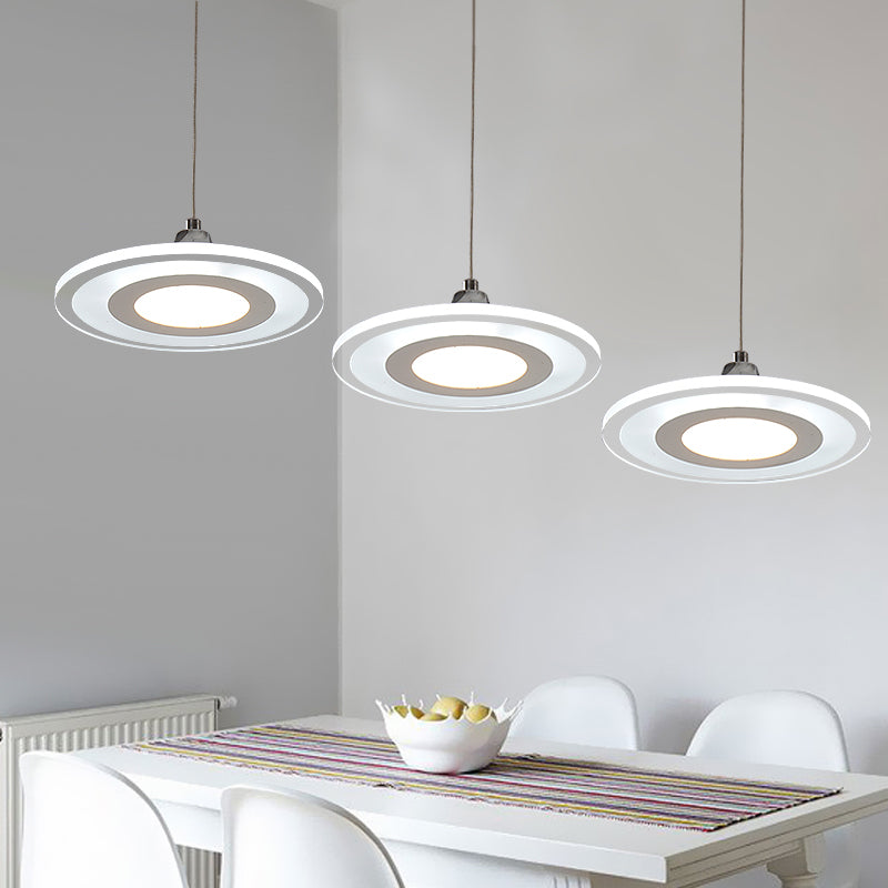 Circle Dining Room Island Ceiling Pendant Acrylic 2/3-Head LED Minimalist Hanging Lamp Kit in Warm/White Light Clearhalo 'Ceiling Lights' 'Modern Pendants' 'Modern' 'Pendant Lights' 'Pendants' Lighting' 600145