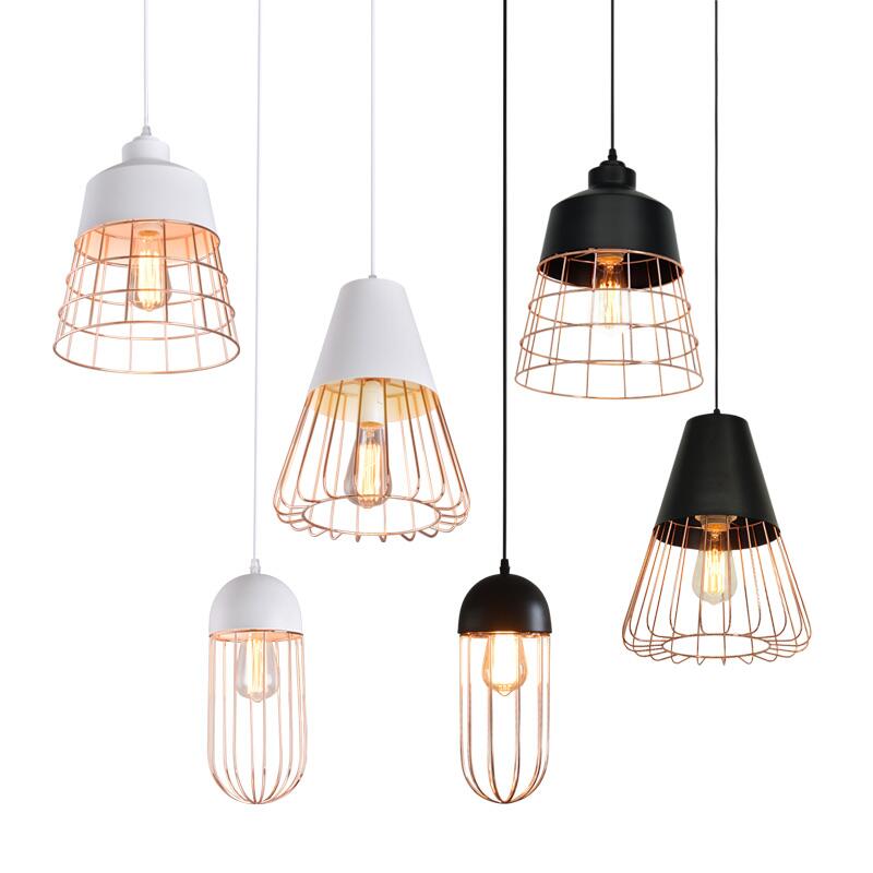 Retro Style Wire Cage Hanging Light with Cone/Oval/Barrel Shade 1 Light Metal Pendant Lamp in Black/White for Living Room Clearhalo 'Ceiling Lights' 'Modern Pendants' 'Modern' 'Pendant Lights' 'Pendants' Lighting' 60015