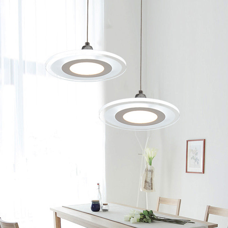 Circle Dining Room Island Ceiling Pendant Acrylic 2/3-Head LED Minimalist Hanging Lamp Kit in Warm/White Light Clearhalo 'Ceiling Lights' 'Modern Pendants' 'Modern' 'Pendant Lights' 'Pendants' Lighting' 600151